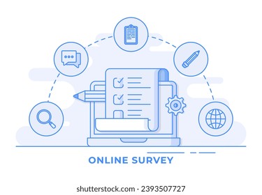 Online survey thin line vector flat illustration for landing page, web banner, mobile application, Web design user interface, UI, UX