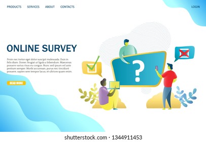 Online survey vector website template, web page and landing page design for website and mobile site development. Online voting concept.