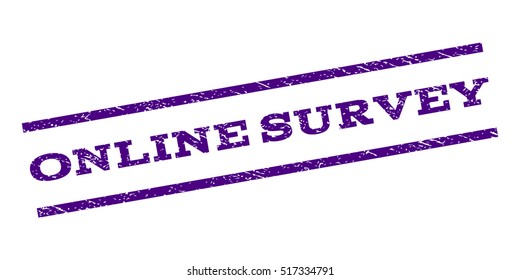 Online Survey watermark stamp. Text tag between parallel lines with grunge design style. Rubber seal stamp with unclean texture. Vector indigo blue color ink imprint on a white background.
