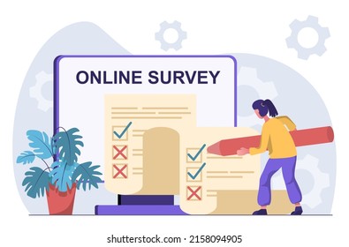 Online survey. A woman fills out an online questionnaire.