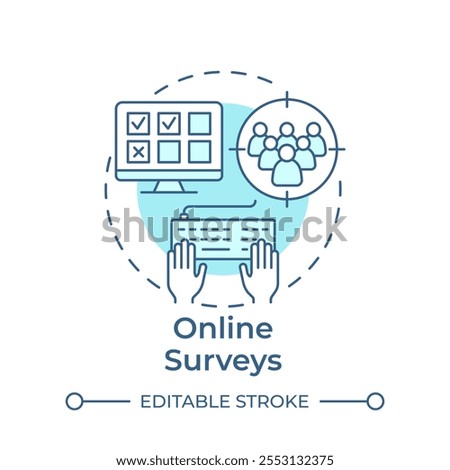Online surveys soft blue concept icon. Target audience. Questionnaire, feedback. Round shape line illustration. Abstract idea. Graphic design. Easy to use in infographic, presentation