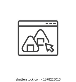 Online sushi roll ordering line icon. Fast food delivery service linear style sign for mobile concept and web design. Website page with sushi rolls outline vector icon. Symbol, logo illustration