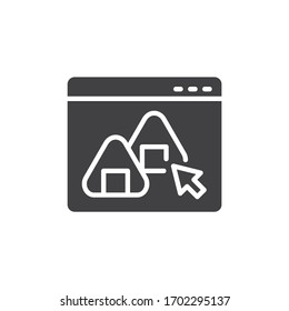 Icono vectorial de pedidos en línea de sushi roll. Servicio de entrega de comida rápida llenado de señal plana para el concepto móvil y el diseño web. Página web con icono de glifo de sushi. Símbolo, ilustración del logotipo. 