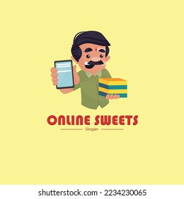 Online sweets vector mascot logo template. 