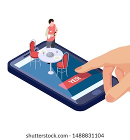 Online Table In Restaurant Or Cafe Reservation With Mobile App Isometric Concept