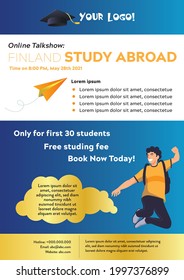 Online-Talkshow für Bildung oder Studien im Ausland Poster-Illustration mit eingebetteten Bildern, Vektorgrafik