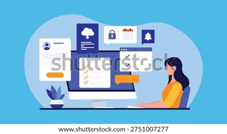 Online Task Management and Productivity Dashboard Concept – Digital Workflow Flat Vector Illustration