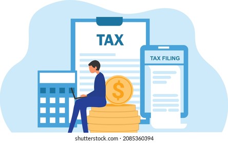 Online tax filing concept, businessman filling tax form documents online vector illustration 