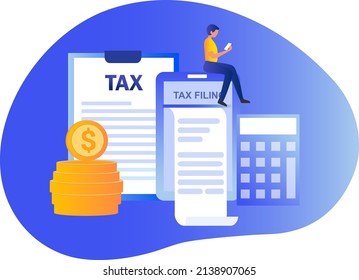 Online tax filing concept, businessman filling tax form documents online vector illustration 
