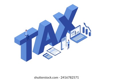 Online tax filing concept, businessman filling tax form documents online vector illustration 
