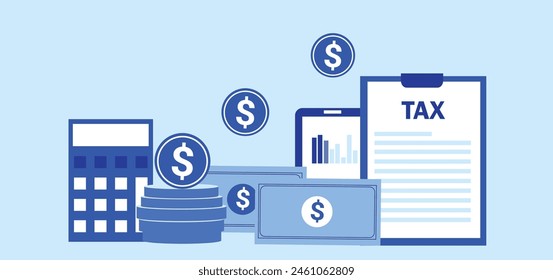 Online tax filing concept, businessman filling tax form documents online vector illustration 
