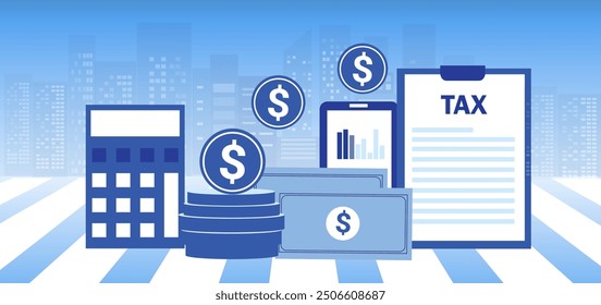 Online tax filing concept, businessman filling tax form documents online vector illustration 

