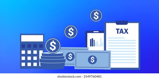 Conceito de arquivamento de imposto on-line, empresário preenchendo formulário de imposto documentos ilustração vetor on-line. Imagem criada a partir de software gráfico. 