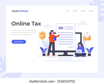 Online Tax flat vector illustration concept, can be used for landing page, ui, web, app intro card, editorial, flyer, and banner.