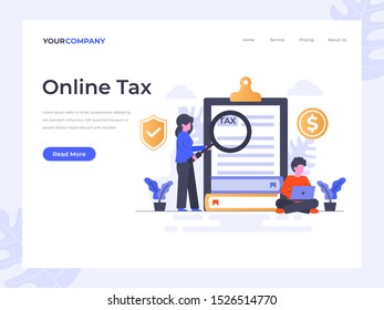 Online Tax flat vector illustration concept, can be used for landing page, ui, web, app intro card, editorial, flyer, and banner.