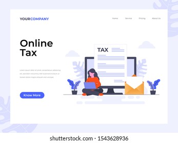 Online Tax flat vector illustration concept, can be used for landing page, ui, web, app intro card, editorial, flyer, and banner.