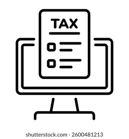 Online tax form on a system, linear style icon 