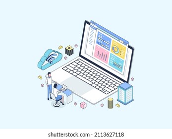 Online Tax Isometric Illustration Lineal Color. Suitable for Mobile App, Website, Banner, Diagrams, Infographics, and Other Graphic Assets.