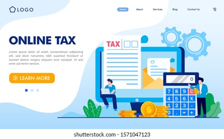 Online tax landing page website illustration vector flat design 