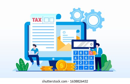 Online tax, pay season, tax time landing page website illustration flat vector template 