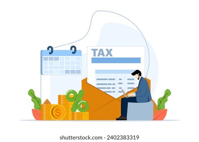 Online tax payment concept, Fill tax forms, Calendar showing Tax Payment Dates, create income tax returns and calculate business invoices. Accounting and Financial Management.