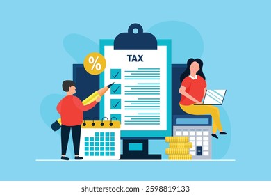 Online tax payment concept, Paperwork, State taxes, financial report and research, Calculation of tax return