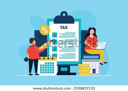 Online tax payment concept, Paperwork, State taxes, financial report and research, Calculation of tax return