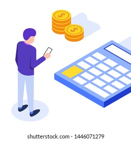 Online tax payment concept. Web banner, infographics. Isometric vector illustration.