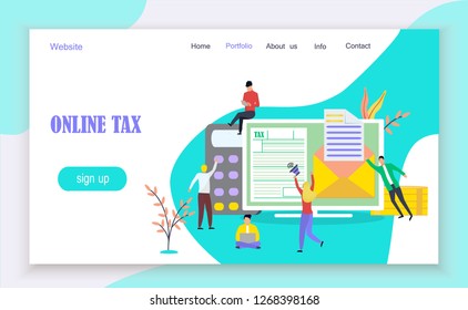 	
Online tax payment concept, when small people filling tax form and sending, it can be use for landing page,  websites, template, UI, web design, mobile app, poster, banner, flyer