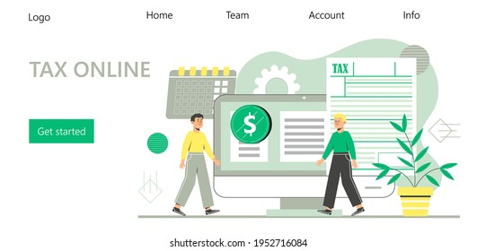 Online tax payment concept, when small people filling tax form and sending, it can be use for landing page,  websites, template, UI, web design, mobile app