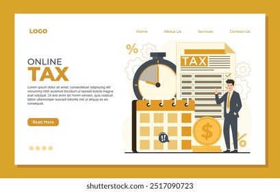 Online tax payment Landing page template paying tax income tax business tax consultant time schedule concept illustration