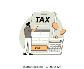Online tax payment mobile app, digital tax filing form, personal finance management, government payment interface UI, modern flat business infographic, outline isolated vector illustration with icons