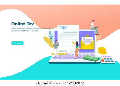 Online tax payment vector illustration concept, people filling tax form, can use for, landing page, template, ui, web, mobile app, poster, banner, flyer