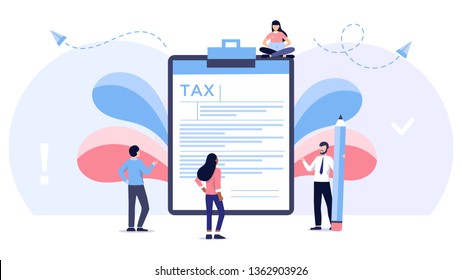 Online tax payment vector illustration concept, people filling tax form, can use for, landing page, template, ui, web, mobile app, poster, banner, flyer