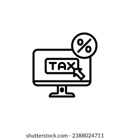 Online tax payments on computer outline icon. Vector illustration. The isolated icon suits the web, infographics, interfaces, and apps.