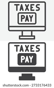 Icono de interfaz de pago de impuestos en línea establecido en un estilo diferente. Línea y contorno con versión sólida, símbolo editable del icono del Vector de trazo y símbolo. Icono de pago de impuestos digitales.