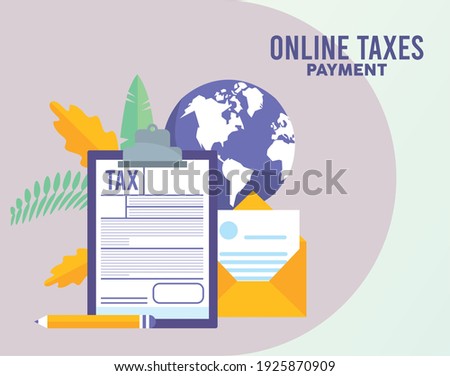 online taxes payment with checklist and envelope in earth planet vector illustration design