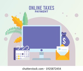 online taxes payment with desktop and calendar vector illustration design