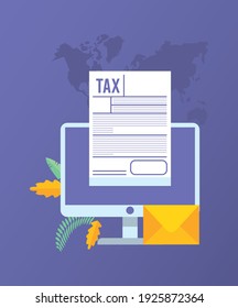 online taxes payment with desktop and document paper vector illustration design