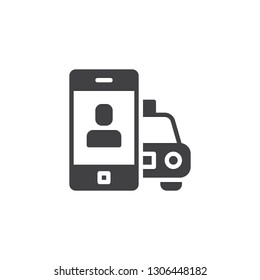 Online Taxi booking app vector icon. filled flat sign for mobile concept and web design. Mobile taxi order application simple solid icon. Symbol, logo illustration. Pixel perfect vector graphics