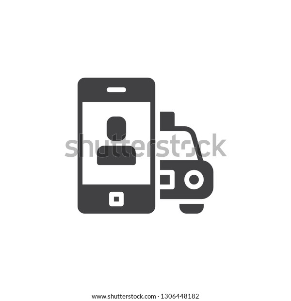 Online Taxi booking app vector icon. filled flat\
sign for mobile concept and web design. Mobile taxi order\
application simple solid icon. Symbol, logo illustration. Pixel\
perfect vector graphics