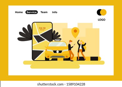 online taxi and car sharing tiny people flat design vector illustration can use for landing page, web, mobile, app, banner, poster, flyer