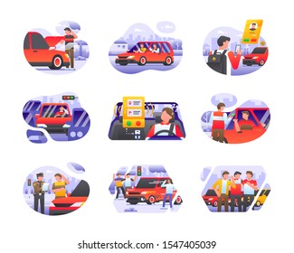 Online Taxi Car Transportation Illustration Collection