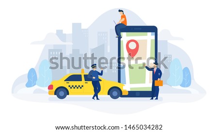 Online Taxi Concept Vector Flat Illustration for landing page, wallpaper, background, banner, advertising, web, business