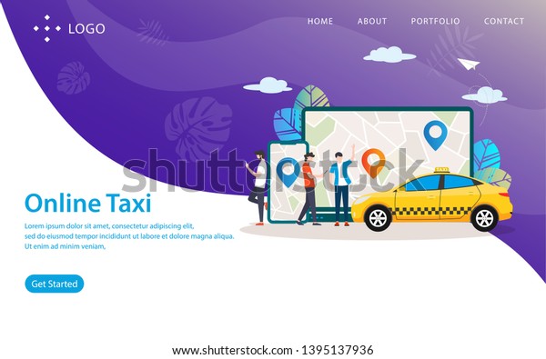 Online Taxi Landing Page, Website\
Template, Easy to edit and customize, Vector\
illustration