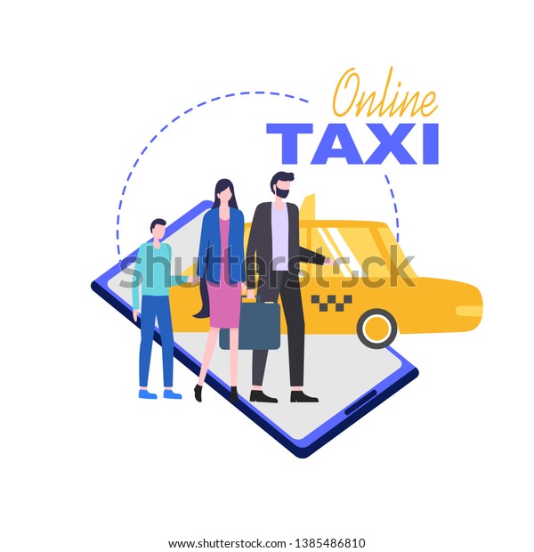 Online Taxi Mobile Phone Service Vector Illustration.\
Order Car Home Business Computer Smartphone Tablet Application\
Family Ride Internet Payment Technology Cab Transport Purchase\
App