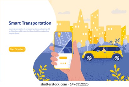 Online taxi order mobile application concept, smart city transportation vector illustration concept.