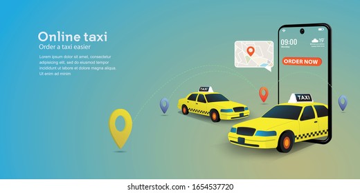 Online taxi service concept.perfect for landing page, taxi website, banner, background, application, poster, on mobile. Horizontal view