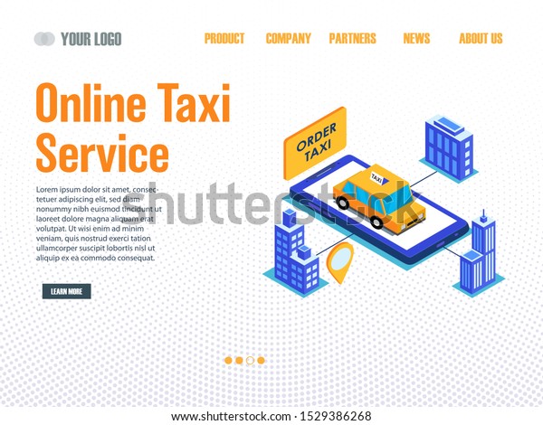online\
taxi service landing page, vector\
illustration