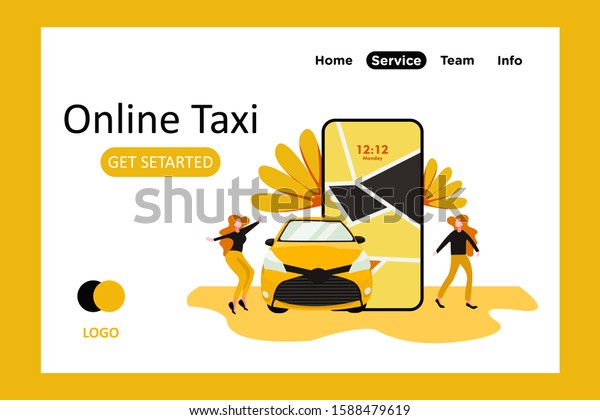 online taxi and online smart car sharing \
tiny people flat design vector illustration can use for landing\
page, app, web, mobile, banner, poster,\
flyer